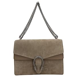 Gucci-Gucci Dionysus Medium Chain Handbag in Beige Suede-Beige