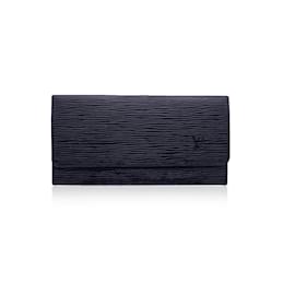 Louis Vuitton-Portefeuille à deux volets vintage en cuir épi noir Malletier-Noir