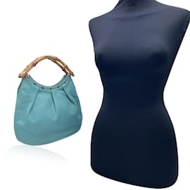 Gucci-Turquoise Leather Bamboo Studded Handbag Hobo Bag-Turquoise