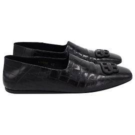 Balenciaga Cosy Flat Shoes in Black Croc-Embossed Leather Black