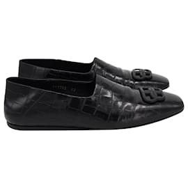 Balenciaga-Balenciaga Cosy Flat Shoes in Black Croc-Embossed Leather-Black
