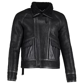 Balenciaga-Balenciaga Nicolas Ghesquiere Shearling Jacket in Black Lambskin-Black