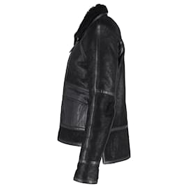 Balenciaga-Balenciaga Nicolas Ghesquiere Shearling Jacket in Black Lambskin -Black