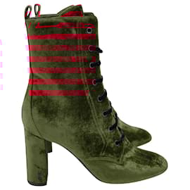Saint Laurent-Saint Laurent Loulou Ankle Boots in Red Velvet-Red