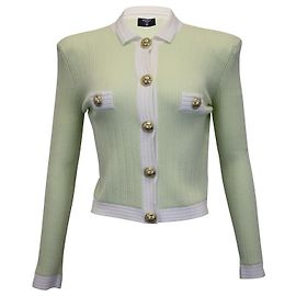 Balmain Blazer Court En Maille Orné De Boutons en Viscose Vert Citron Vert