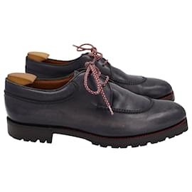 Berluti-Berluti Lace-up Derby Shoes in Black Calfskin Leather-Black