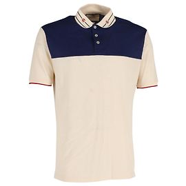 Camisa polo Gucci com gola bordada em algodão creme Branco Cru