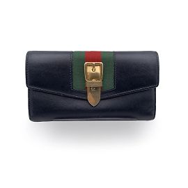 Gucci Portafoglio Sylvie Continental in pelle nera con firma Web Nero