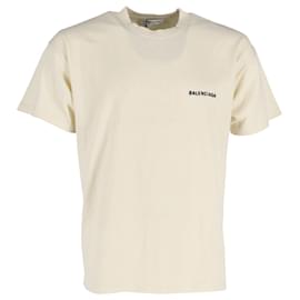 Balenciaga-Balenciaga T-shirt à logo vintage en jersey en coton crème-Blanc,Écru