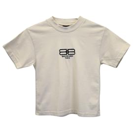Balenciaga-Balenciaga BB Paris Icon T-Shirt für Kinder aus beiger Baumwolle-Beige