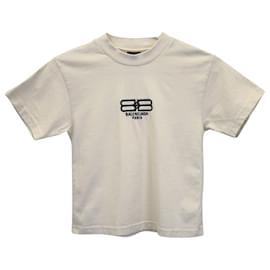 Balenciaga-Balenciaga Kid's BB Paris Icon T-shirt in Beige Cotton-Beige