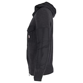 Moncler-Moncler Grenoble Hooded Zip Front Cardigan in Grey Wool-Grey
