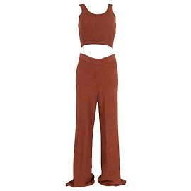 Reformation + Net Sustain Isle Bouclé Conjunto de top recortado e calça larga em algodão orgânico marrom Marrom