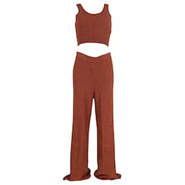 Reformation-Reformation + Net Sustain Isle Bouclé Cropped Top And Wide-Leg Pants Set in Brown Organic Cotton-Brown
