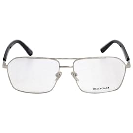Balenciaga-Balenciaga BB02480 Óculos Aviador em Metal Prateado-Prata,Metálico