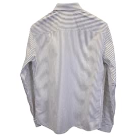 Ami Paris-Ami Paris Striped Long Sleeve Dress Shirt in White and Navy Cotton-Other
