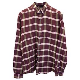 Camicia elegante a maniche lunghe a quadri Ami Paris in cotone bordeaux Bordò