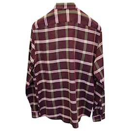 Ami Paris-Ami Paris Checkered Long Sleeve Dress Shirt in Burgundy Cotton-Dark red