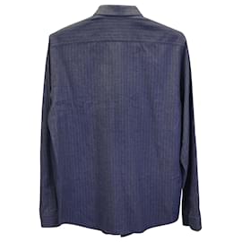 Ami Paris-Camisa social listrada de manga comprida Ami Paris em algodão azul-Azul