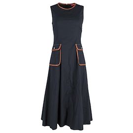 Staud Robe Midi Bordée De Cuir à Surpiqûres Glacier En Coton Bleu Marine Bleu Bleu Marine