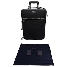 Prada-Prada Carry On Trolley Suitcase in Black Nylon and Saffiano Leather-Black