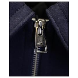 Ami Paris-Ami Paris Padded Zipped Boxy Jacket in Navy Blue Wool-Blue,Navy blue