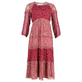 Ba&Sh-Ba&sh Gypsie Mixed Print Midi Dress In Burgundy Viscose-Dark red