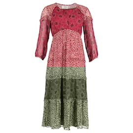 Ba&Sh-Ba&sh Gypsie Mixed Print Midi Dress In Burgundy Viscose-Red,Dark red
