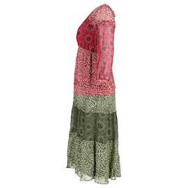 Ba&Sh-Ba&sh Gypsie Mixed Print Midi Dress In Burgundy Viscose-Red,Dark red