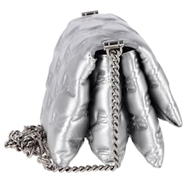 Balenciaga-Balenciaga Triplet Small BB Monogram Shoulder Bag in Silver Leather-Silvery,Metallic