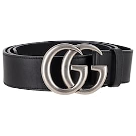 Gucci-Gucci Double G Palladium Buckled Belt in Black Leather-Black