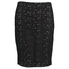 Diane Von Furstenberg-Diane Von Furstenberg Clover Lace Pencil Skirt in Black Polyester-Black