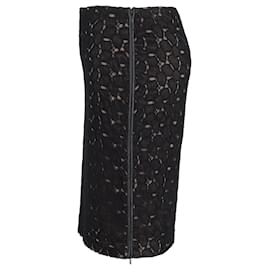 Diane Von Furstenberg-Diane Von Furstenberg Clover Lace Pencil Skirt in Black Polyester-Black