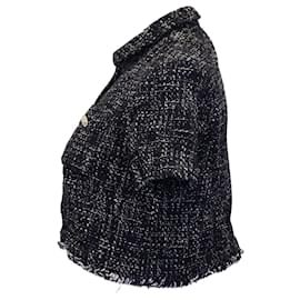 Maje-Camicia abbottonata corta in tweed Maje in cotone biologico nero-Nero