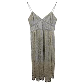 Self portrait-Self-Portrait Floral Embroidered Mesh Midi Dress in Grey Polyester-Grey