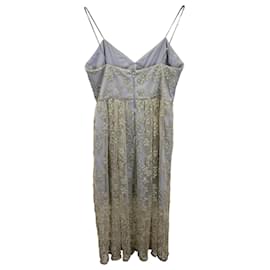 Self portrait-Self-Portrait Floral Embroidered Mesh Midi Dress in Grey Polyester-Grey