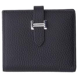 Hermès-Hermes Bearn Bi-Fold Wallet in Black Leather-Black
