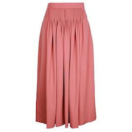 Hermès-Hermes Front-Pleat Midi Skirt in Pink Wool-Pink