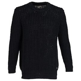 Burberry-Burberry Fisherman's Open Knit Pullover in Navy Blue Cotton-Blue,Navy blue
