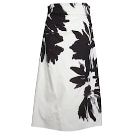 Dries Van Noten-Dries Van Noten Abstract Floral Print Midi Skirt in Black and White Cotton-Other
