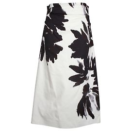 Jupe midi à imprimé floral abstrait Dries Van Noten en coton noir et blanc Autre