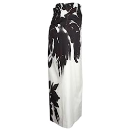 Dries Van Noten-Dries Van Noten Abstract Floral Print Midi Skirt in Black and White Cotton-Other