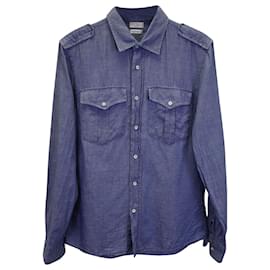Brunello Cucinelli-Brunello Cucinelli Western Shirt in Blue Cotton-Blue