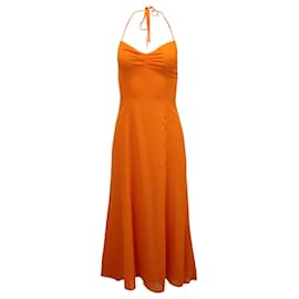 Reformation-Reformation Tova Georgette Halterneck Maxi Dress in Orange Viscose-Orange