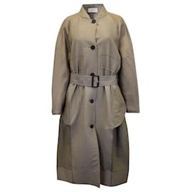 The row-The Row Evia Belted Paneled Silk-Satin and Twill Coat in Beige Wool-Beige