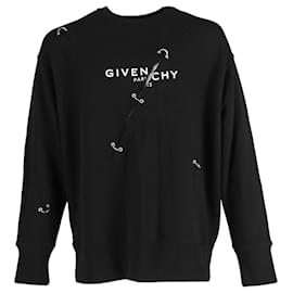Givenchy-Maglione Givenchy con dettaglio occhielli e stampa logo in cotone nero-Altro