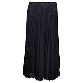 Fendi-Jupe midi plissée perforée Fendi en mohair bleu marine-Bleu,Bleu Marine