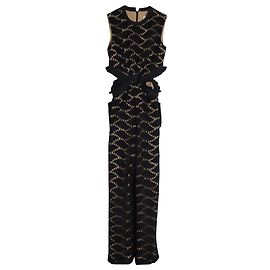 Self portrait Self-Portrait Cutwork Embroidered Jumpsuit In Black Polyester Black