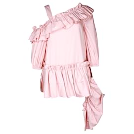 Alexander Mcqueen-Alexander McQueen Ruffled Asymmetric Top in Pink Cotton-Other