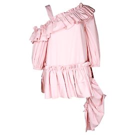 Alexander McQueen Top assimétrico com babados em algodão rosa Rosa Outro